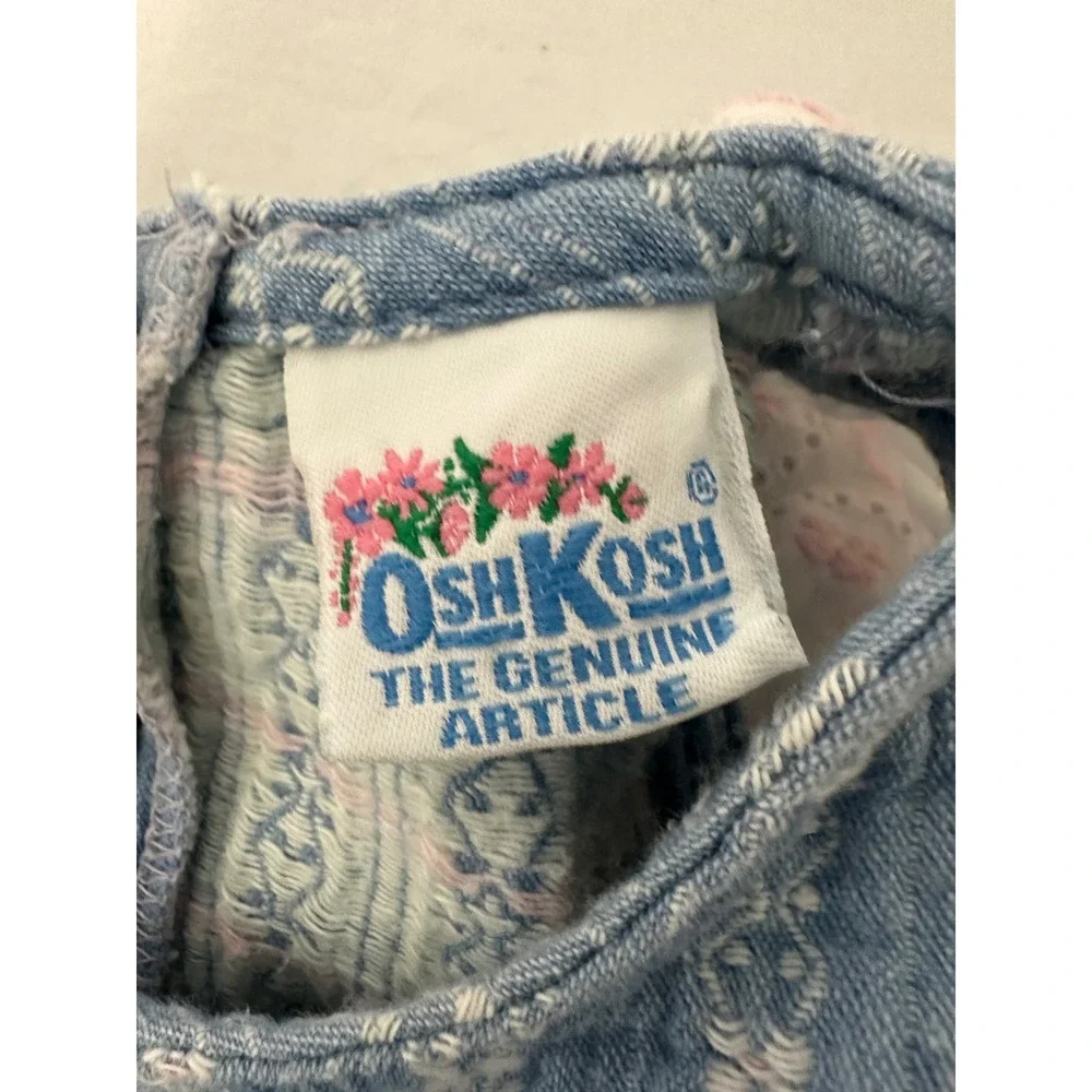 Vintage OshKosh Bgosh Blue Floral Stripe Eyelet Bubble Romper 24M Made in USA